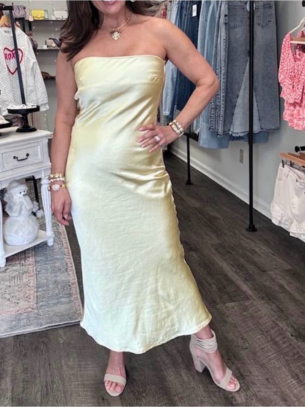 Strapless satin dress